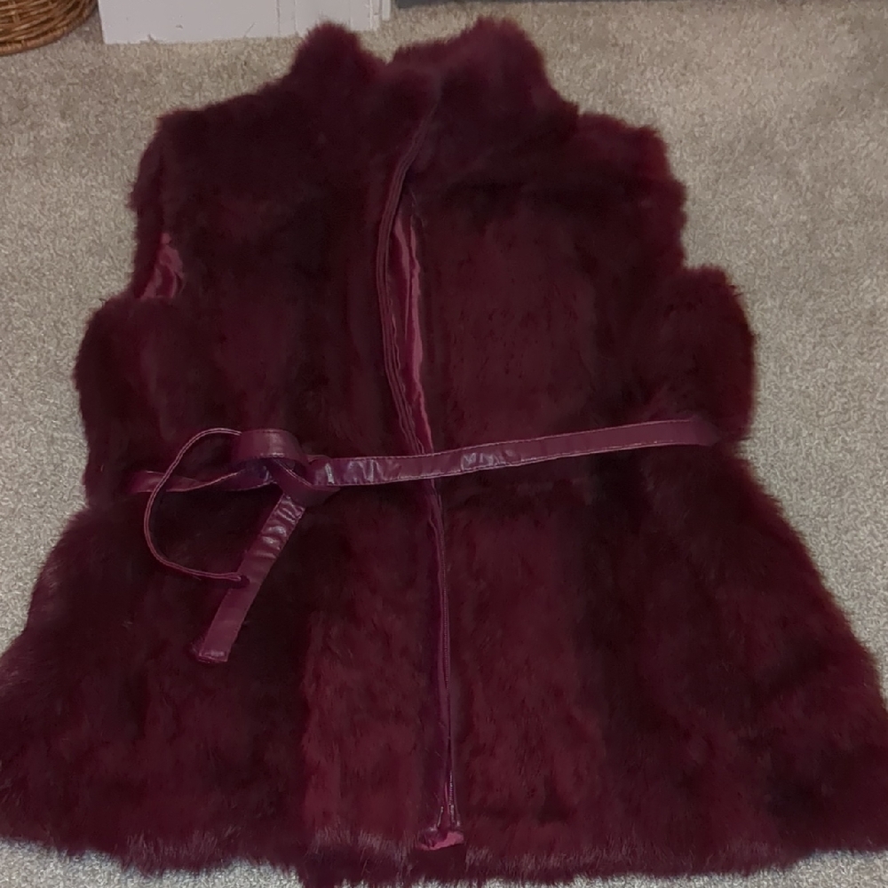 Express Maroon Rabbit Fur Vest (Real Fur)